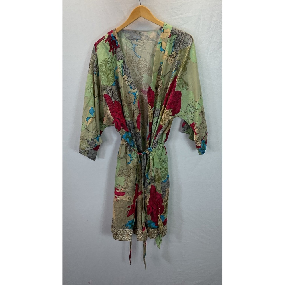 Punjammies Sudara Women Kimono Robe Lounger Elastic Rayon Boho Floral Sexy Short